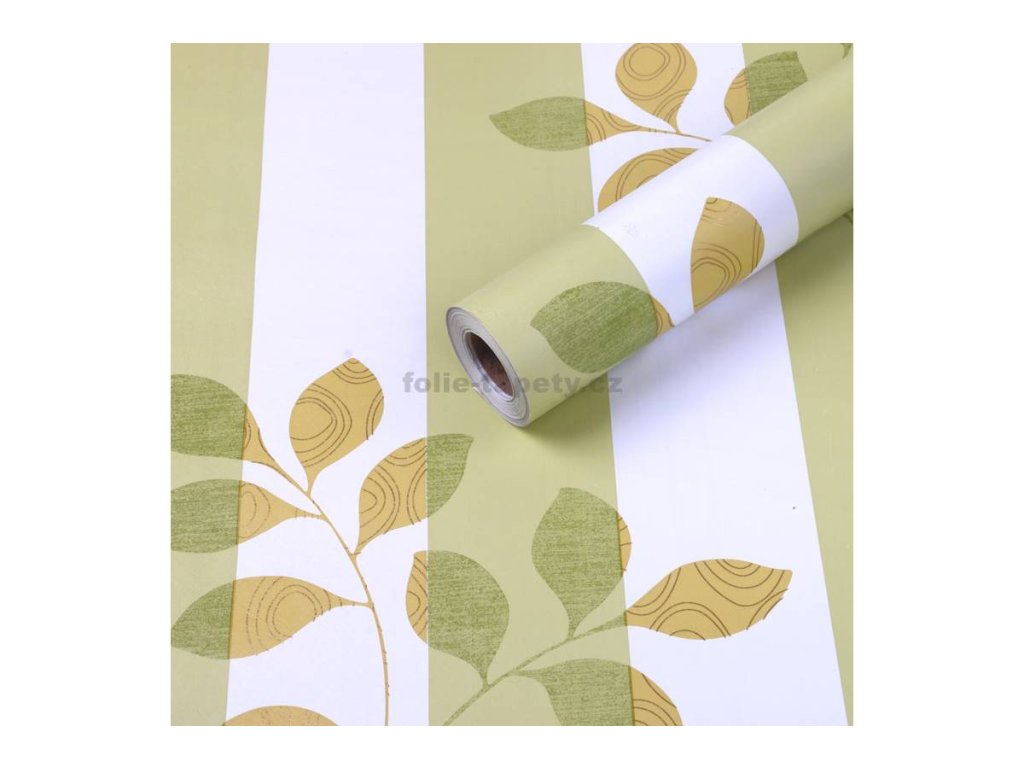 45855 samolepici folie zelene pruhy s listim 45 cm x 10 m