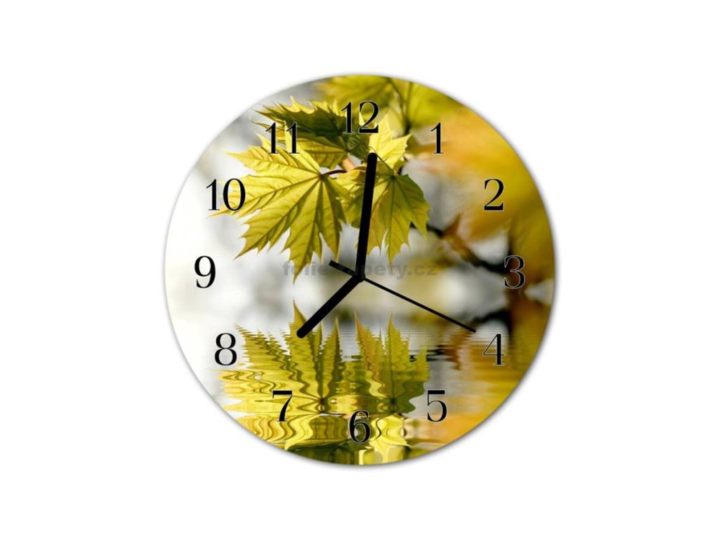 Nástěnné hodiny obrazové na skle - Javorový list