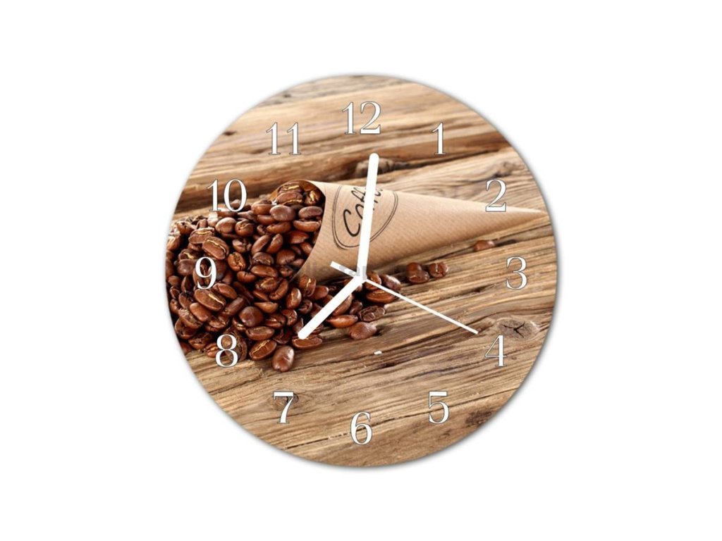 Nástěnné hodiny obrazové na skle - Káva v kornoutu