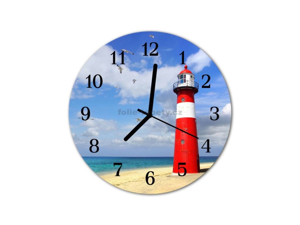 Nástěnné hodiny obrazové na skle - Maják u moře