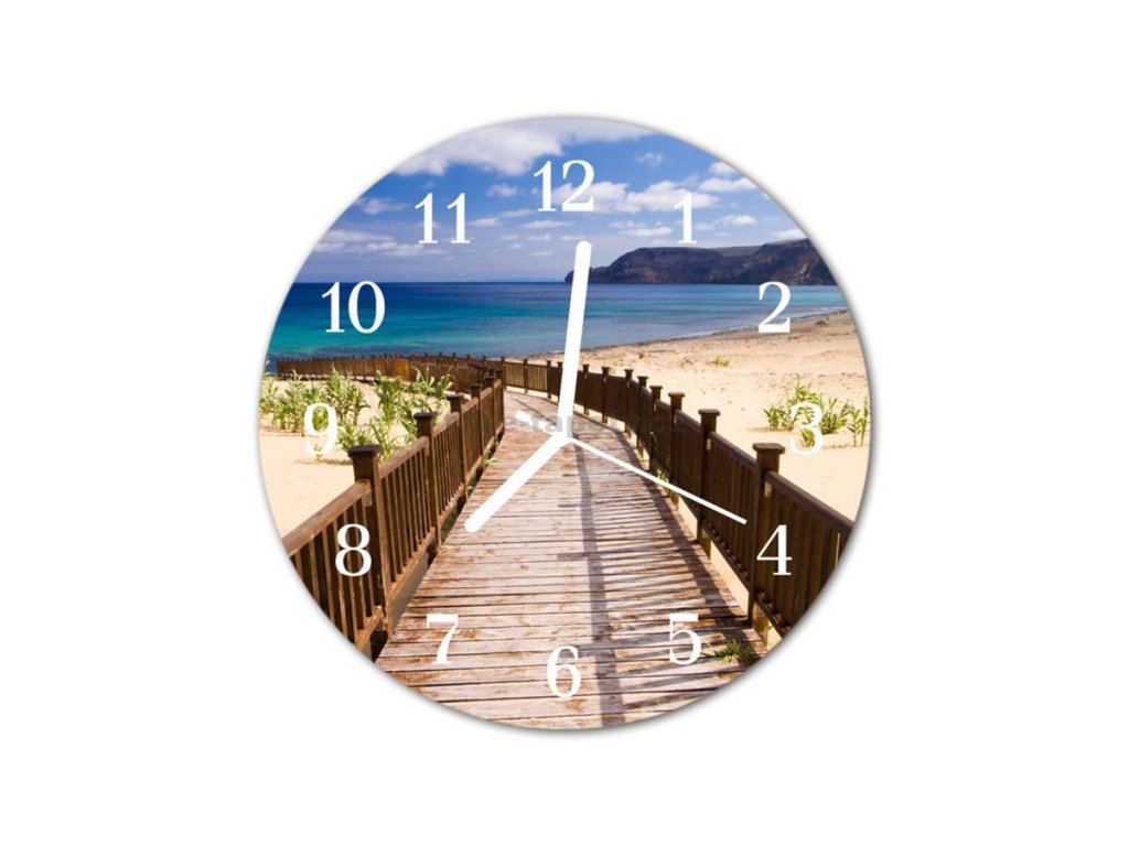 Nástěnné hodiny obrazové na skle - Moře a most