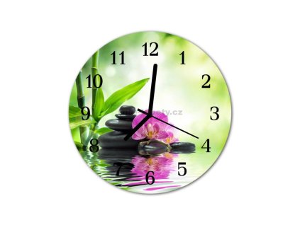 Nástěnné hodiny obrazové na skle - Orchidej a zen