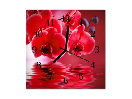 Nástěnné hodiny obrazové na skle - Orchidej červená