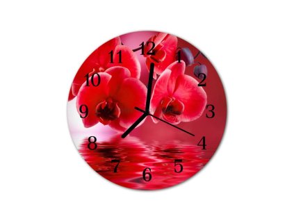 Nástěnné hodiny obrazové na skle - Orchidej červená