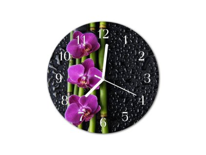 Nástěnné hodiny obrazové na skle - Orchidej fialová I