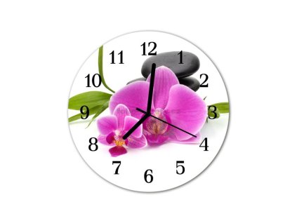 Nástěnné hodiny obrazové na skle - Orchidej růžová III