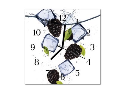 Nástěnné hodiny obrazové na skle - Ostružina a led