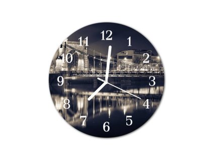 Nástěnné hodiny obrazové na skle - Osvětlený most I