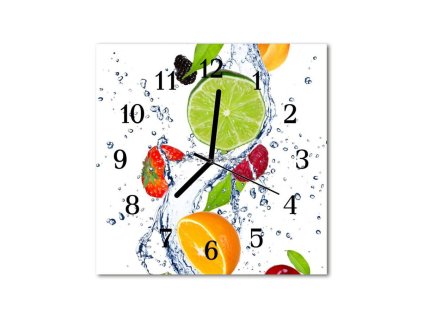 Nástěnné hodiny obrazové na skle - Ovoce ve vodě