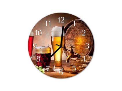 Nástěnné hodiny obrazové na skle - Pivo