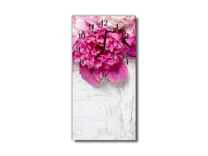 Nástěnné hodiny obrazové na skle - Pivoňky