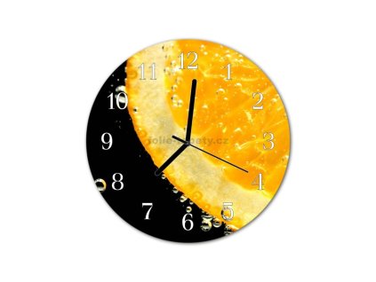Nástěnné hodiny obrazové na skle - Plátek pomeranče