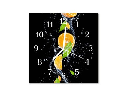 Nástěnné hodiny obrazové na skle - Pomeranč