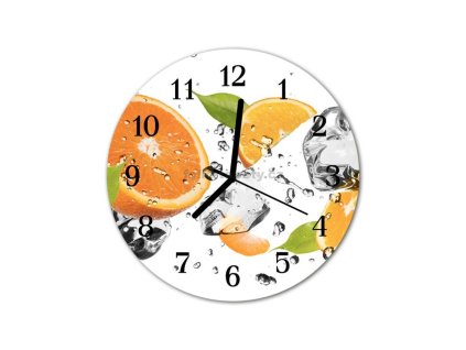 Nástěnné hodiny obrazové na skle - Pomeranč a led
