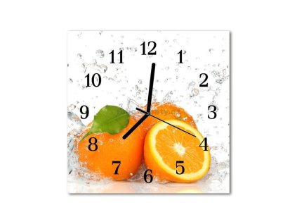 Nástěnné hodiny obrazové na skle - Pomeranče ve vodě