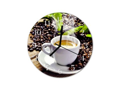 Nástěnné hodiny obrazové na skle - Presso v šálku