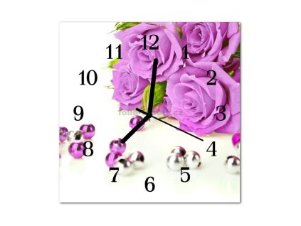 Nástěnné hodiny obrazové na skle - Růže fialová I