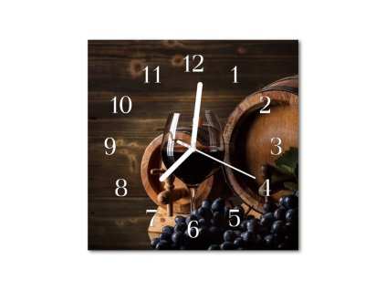 Nástěnné hodiny obrazové na skle - Sudy s vínem