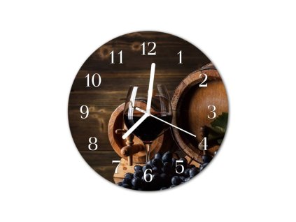 Nástěnné hodiny obrazové na skle - Sudy s vínem