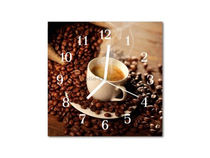 Nástěnné hodiny obrazové na skle - Šálek kávy I