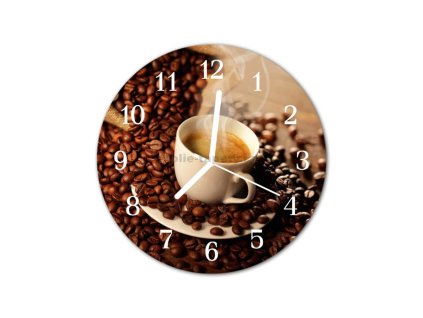 Nástěnné hodiny obrazové na skle - Šálek kávy