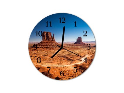 Nástěnné hodiny obrazové na skle - Vyprahlá krajina