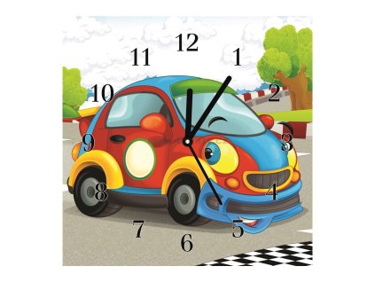 Nástěnné hodiny obrazové na skle dětské - Auto