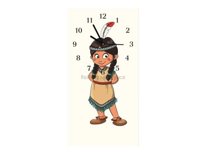 Nástěnné hodiny obrazové na skle dětské - Indiánka