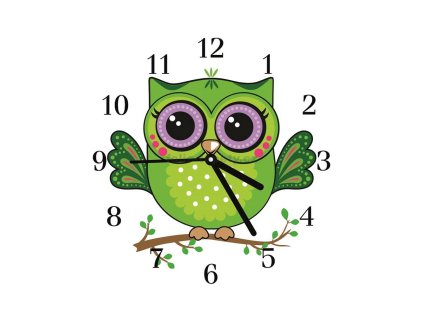 Nástěnné hodiny obrazové na skle dětské - Sovička zelená