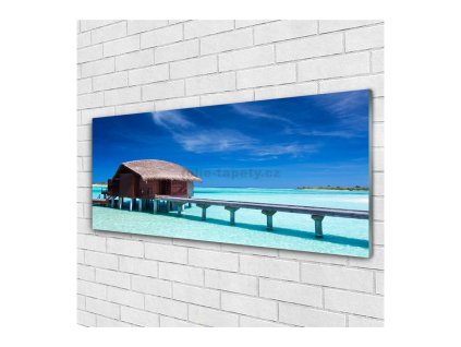 41490 obraz na skle molo k domu 140 x 70 cm