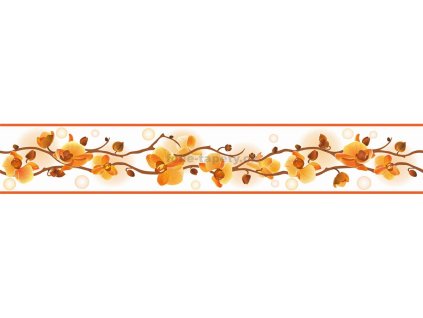 Bordura na zeď samolepicí - Květy orchideje oranžové
