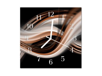 Nástěnné hodiny obrazové na skle - Abstrakt bílohnědý