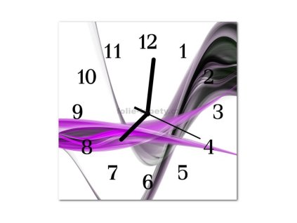 Nástěnné hodiny obrazové na skle - Abstrakt fialovočerný II