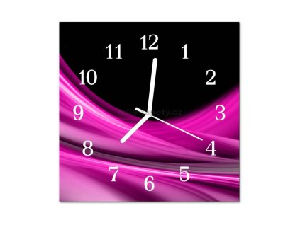 Nástěnné hodiny obrazové na skle - Abstrakt tmavě růžový I