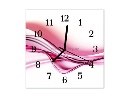Nástěnné hodiny obrazové na skle - Abstrakt tmavě růžový II