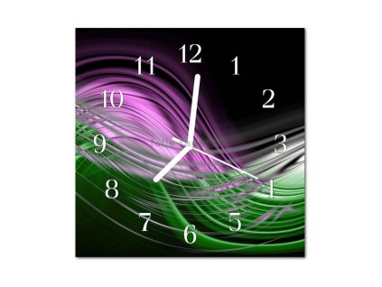 Nástěnné hodiny obrazové na skle - Abstrakt zelenofialový