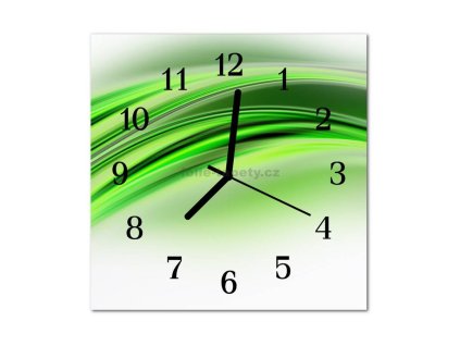 Nástěnné hodiny obrazové na skle - Abstrakt zelený