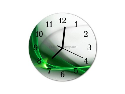 Nástěnné hodiny obrazové na skle - Abstrakt zelený III