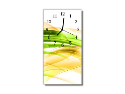Nástěnné hodiny obrazové na skle - Abstrakt žlutozelený