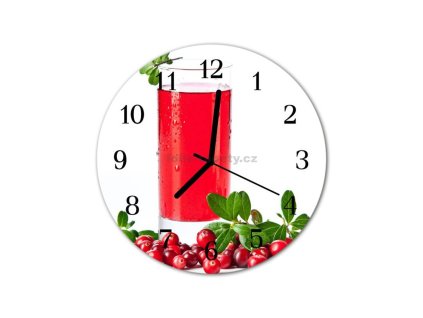 Nástěnné hodiny obrazové na skle - Brusinkový nápoj