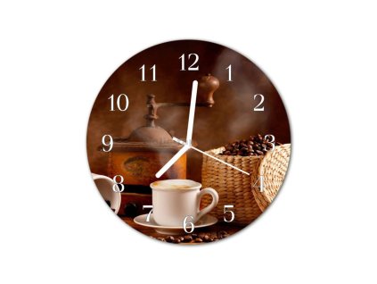 Nástěnné hodiny obrazové na skle - Cappuccino