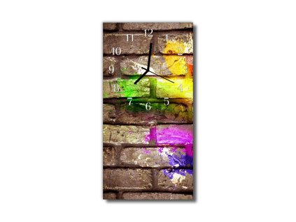 Nástěnné hodiny obrazové na skle - Cihlová zeď barevná