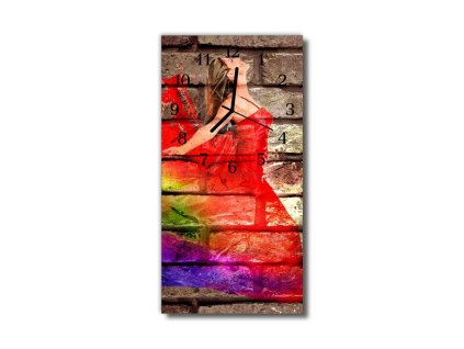 Nástěnné hodiny obrazové na skle - Cihlová zeď žena