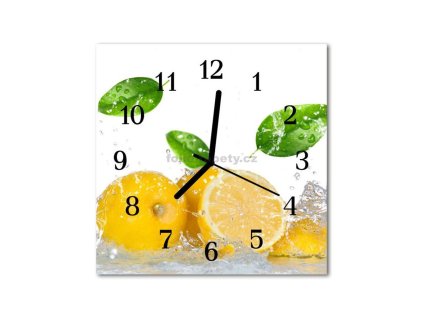 Nástěnné hodiny obrazové na skle - Citron a voda