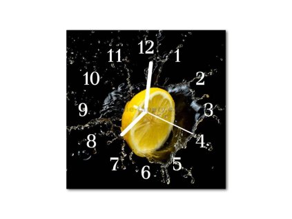 Nástěnné hodiny obrazové na skle - Citron a voda