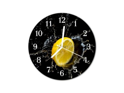Nástěnné hodiny obrazové na skle - Citron a voda