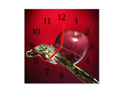 Nástěnné hodiny obrazové na skle - Červené jablko