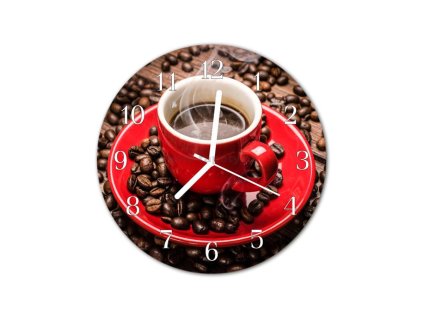 Nástěnné hodiny obrazové na skle - Červený šálek