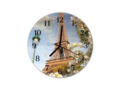 Nástěnné hodiny obrazové na skle - Eiffelova věž v Paříži