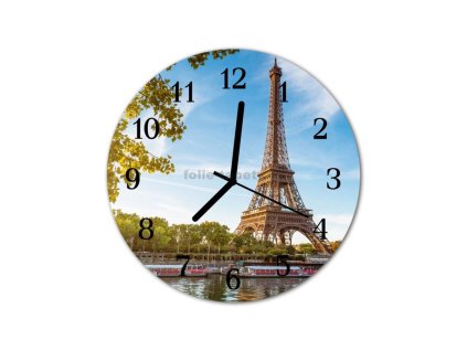 Nástěnné hodiny obrazové na skle - Eiffelovka v Paříži